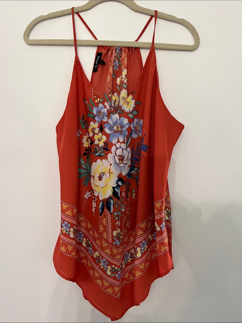 A. Byer Coral-Orange  Floral Satin Cami Top
